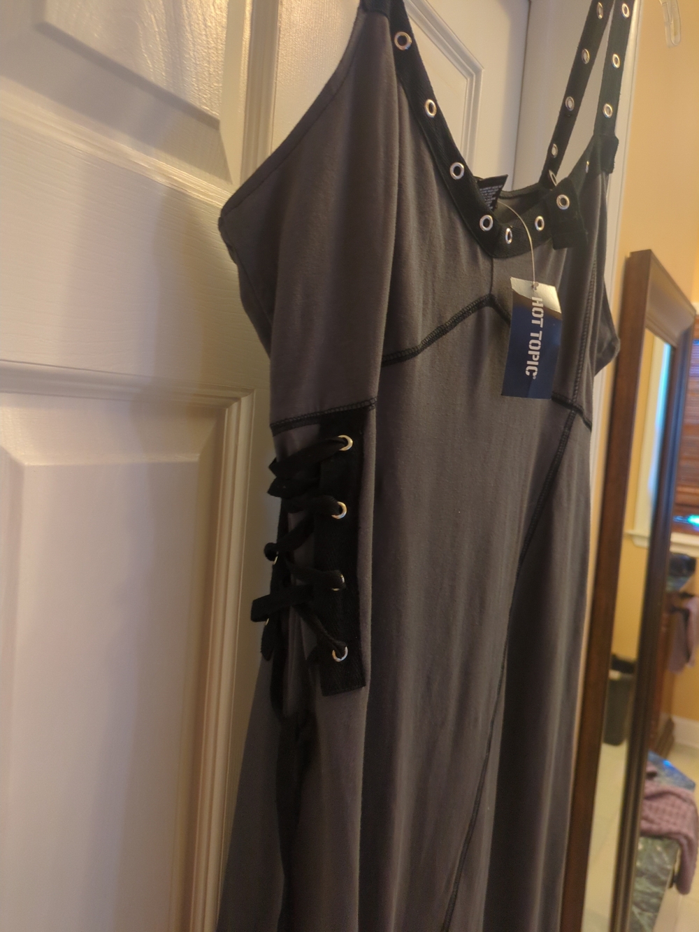 Hot Topic Charcoal Gray Grommet Lace-Up Maxi Dress Large